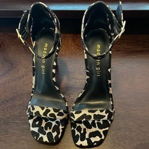 Black and gold ankle strap heels